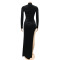 Sexy solid women's long sleeved hollow out split dress dress