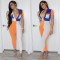 Fashion sexy tight contrast color splicing Jumpsuit