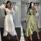 Dunhuang deep V long sleeve dress solid color slim fit