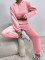 Autumn and winter solid color wide leg slim Hooded Sweater exposed navel two-piece set   