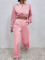 Autumn and winter solid color wide leg slim Hooded Sweater exposed navel two-piece set   