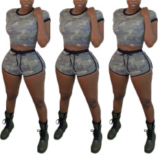 Casual camouflage casual print short sleeve Shorts Set