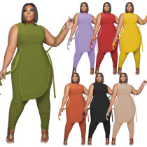 Irregular bandage top pleated pants two piece set