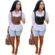 Solid PU leather suspender vest
