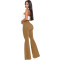 Fashion high waist elastic denim flared pants
