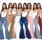 Fashion high waist elastic denim flared pants