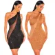 Diagonal shoulder Sequin mesh sexy fashion Hip Wrap Dress