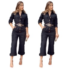 Black work clothes are loose and thin, and versatile Jumpsuit without belt