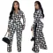 Deep V Lapel bird wide leg Jumpsuit with belt