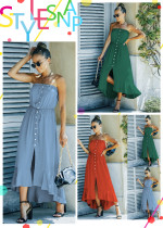 Off shoulder wrap chest dress with large hem