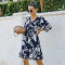 Spring and summer new 5 / 4 sleeve Floral Chiffon Dress