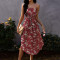 Spring and summer new print dress chest wrap backless skirt