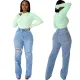 Elastic perforated straight pants