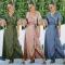 Spring and summer new short sleeve V-neck Satin Dress