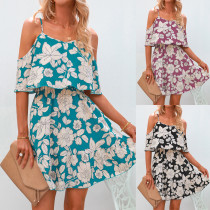 Women's suspender Chiffon floral dress skirt