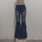 Patchwork perforated washed denim flared pants