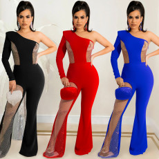 Long sleeved mesh perspective pants one-piece pants for women