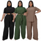 Casual bandage wide leg pants two piece set