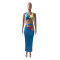Multicolor splicing one-piece swimsuit beach Skirt Set
