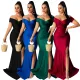 V-neck gift dress solid color large split skirt