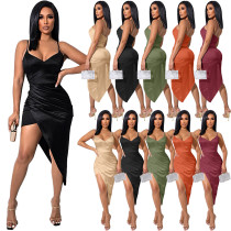 Sexy suspender irregular dress
