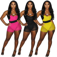 Sexy one-piece top Mesh Shorts two-piece set