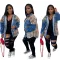 Single breasted jacket Plaid stitched denim shirt