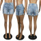 High waist perforated casual denim shorts