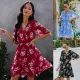 V-neck Ruffle Floral Chiffon Dress