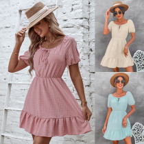 Round neck Plaid Dress