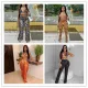 Bikini Lotus Leaf-edged Broad-legged Pants Two-piece Set (Including Underwear)
