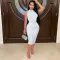 Solid half high neck hip wrap dress