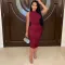 Solid half high neck hip wrap dress