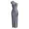 Solid pleated diagonal slit dress