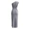 Solid pleated diagonal slit dress