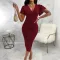 Sexy slim solid V-neck dress