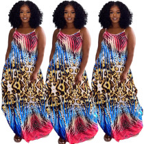 Tie dyed color suspender dress