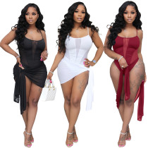 Sling Jumpsuit + mesh skirt two piece set