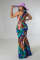 Colorful feather print sleeveless dress