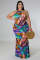 Colorful feather print sleeveless dress