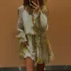 V-Neck long sleeve dress lace up