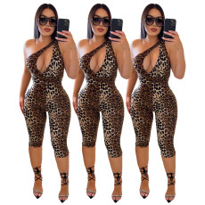 One shoulder leopard print Jumpsuit
