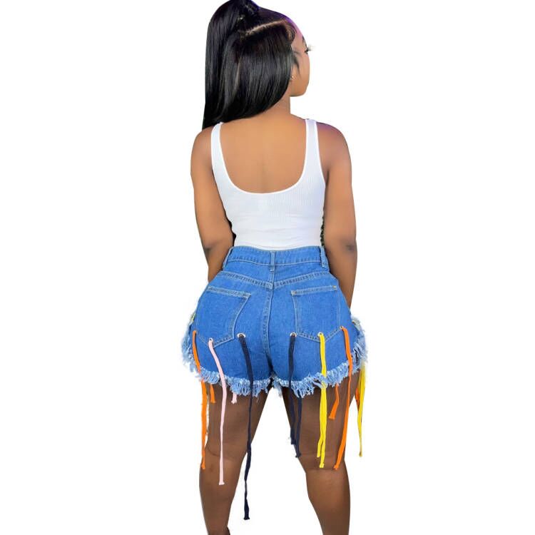 Goosudu Ripped On-trend Side Tassel Denim Shorts