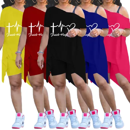 Letter printed short sleeve two piece set