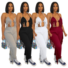 Hanging neck and low chest two-piece set