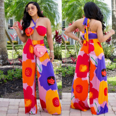 Printed strapless and Wide Leg Pants Set