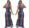 Fashion printed slim low cut sexy dress