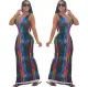 Fashion printed slim low cut sexy dress