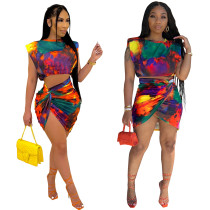 Tie dyed printed knotted Pleated Skirt Set
