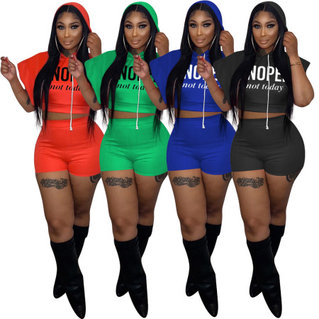 Hooded top letter sports suit two piece set
